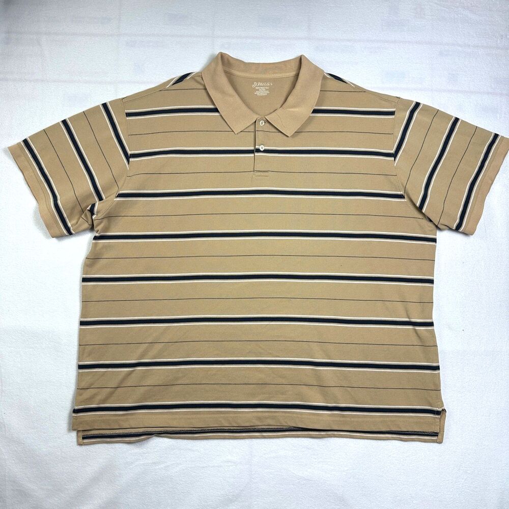 St. John's Bay Men's Polo Shirt 4XL Tan Brown Striped Super Pique Cotton